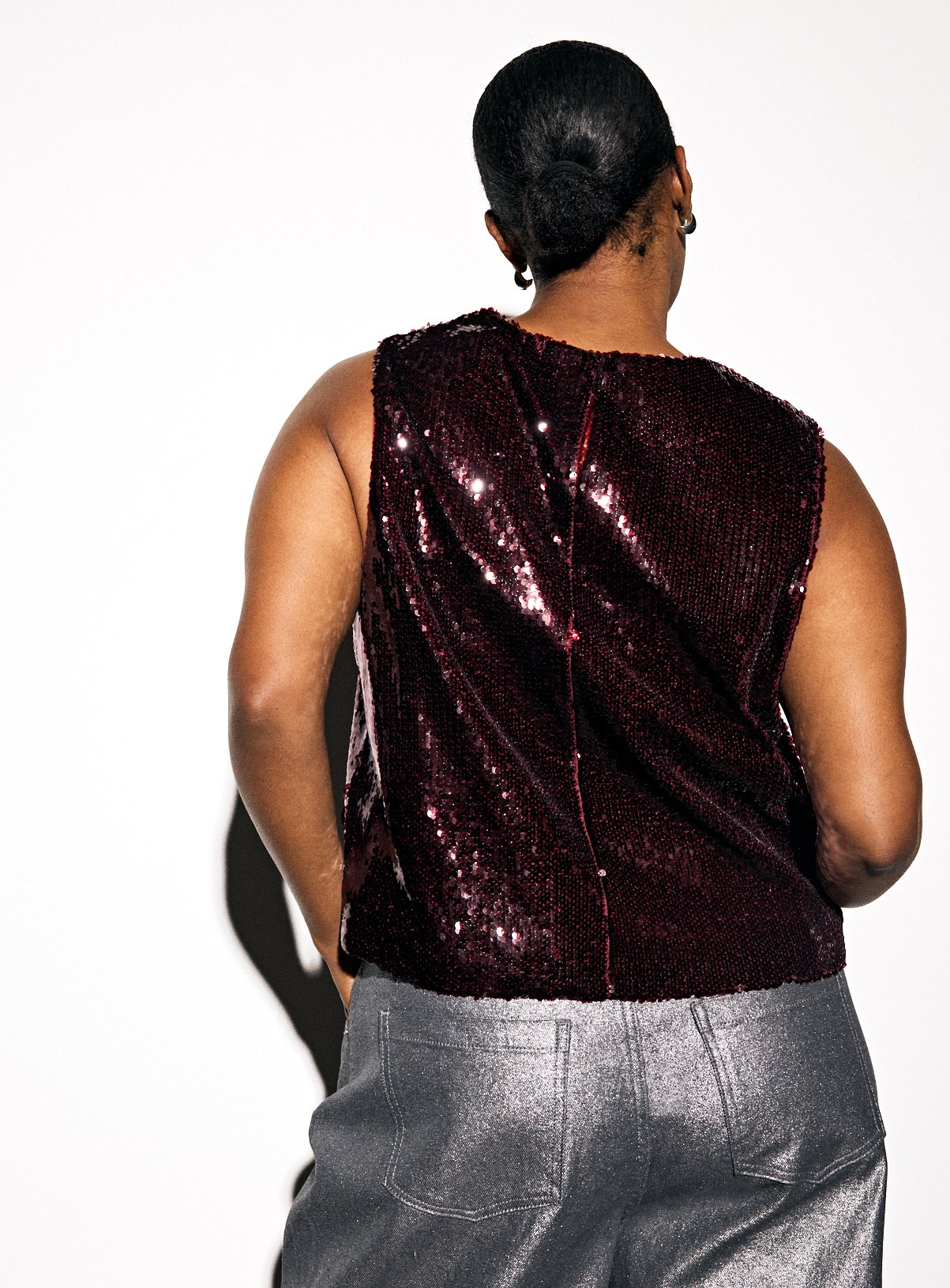 Dark Red Sequin Embellished Square Neck Shell Top 16 - Image 4 thumbnail